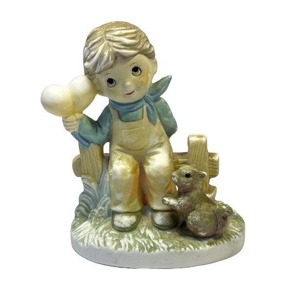Vintage Boy Figurine with Balloons and Squirrel – Hand-Painted Ceramic – - Picture 1 of 5